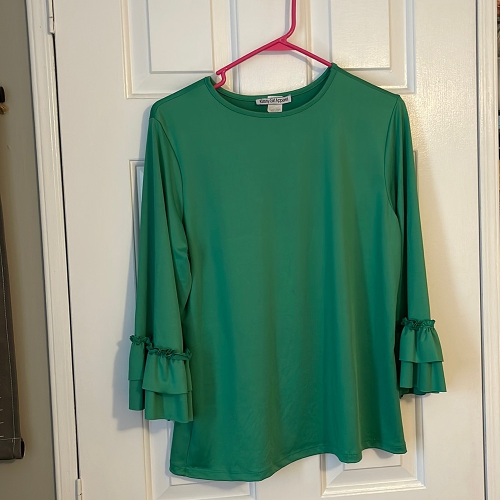 Bright green ruffle sleeve layering top